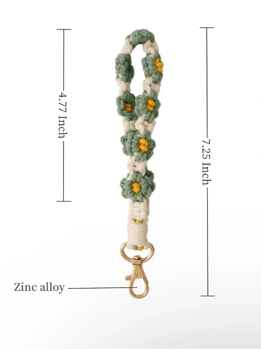 Handmade Green & White Crochet Floral Wristlet with Gold Clip